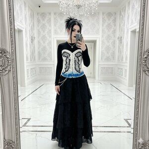 Butterfly on white romantic lace-up boned overbust sweetheart corset bustier